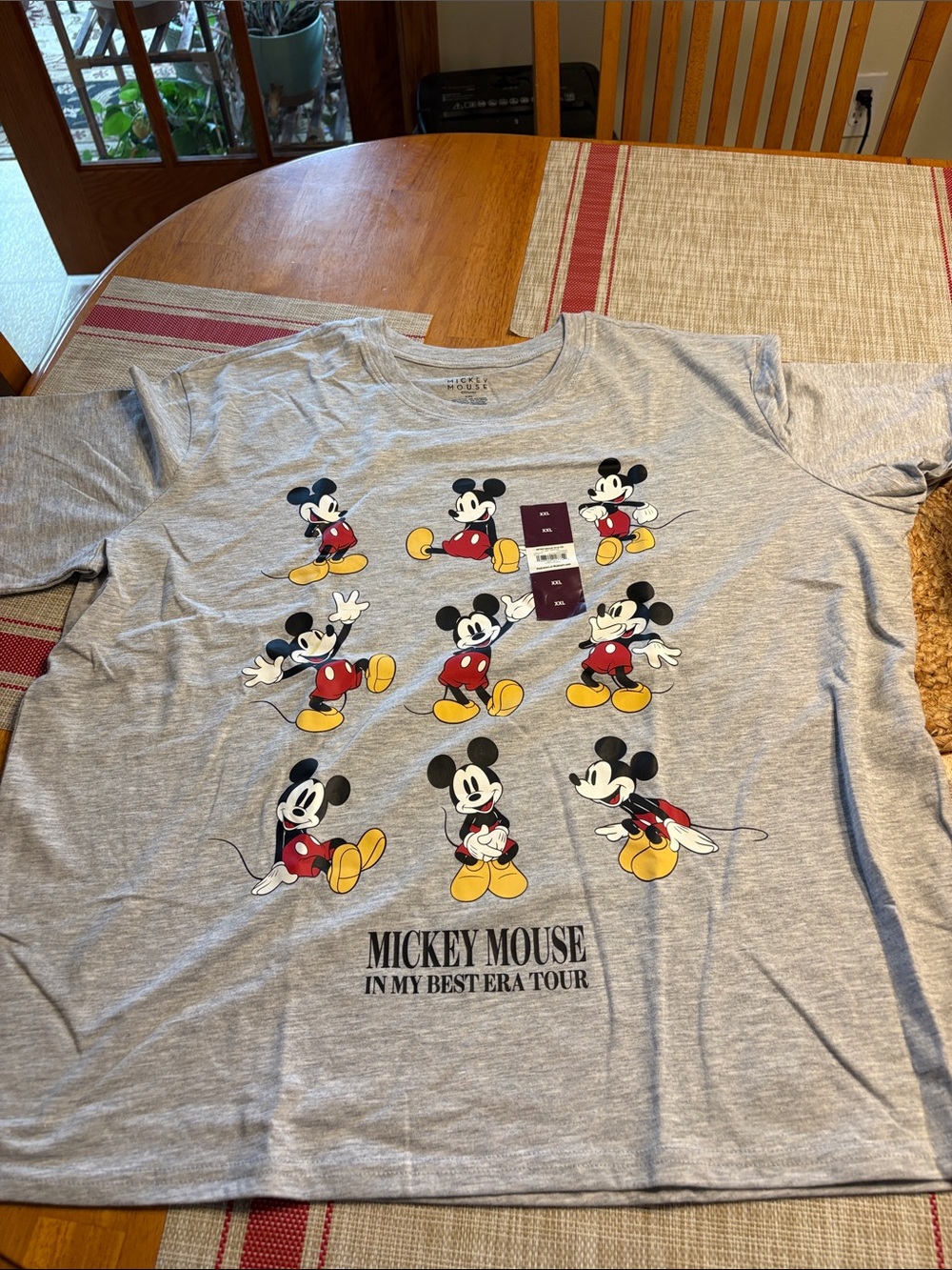 Disney Mickey Mouse Repeat Print Tee - Gray with Red & Yellow